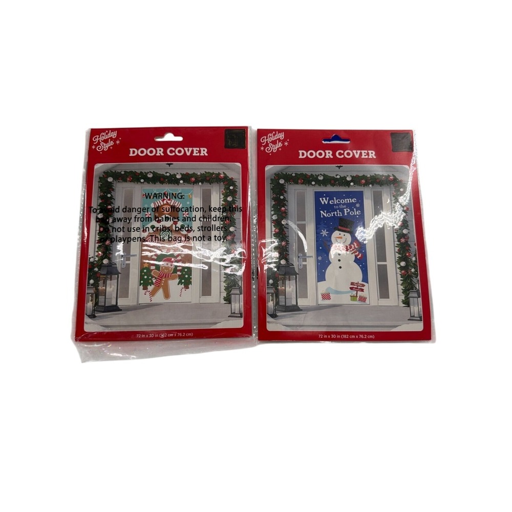 Holiday Style Door Cover Gingerbread Snowman Design 72" X 30"‎ Christmas Bundle